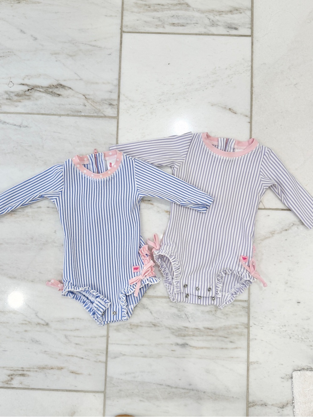 Ruffle Butts Seersucker Long Sleeve Rash Guard One Piece